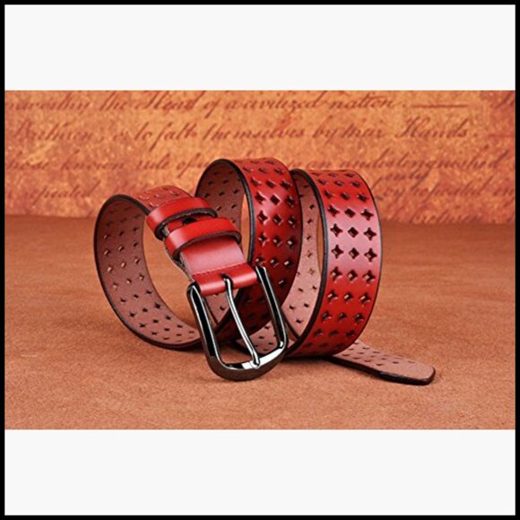 Genuine Leather Hollow Out Belt with Pin Buckle